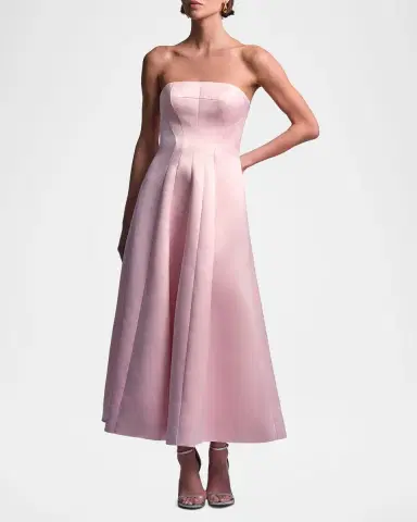 BCBGMAXAZRIA Lilly Strapless Fit-&-Flare Satin Midi Dress | Thumbnail 2