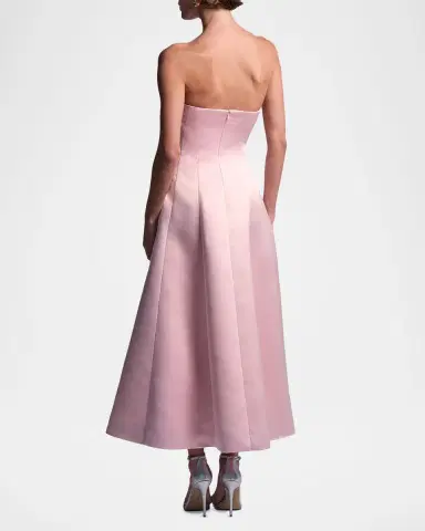 BCBGMAXAZRIA Lilly Strapless Fit-&-Flare Satin Midi Dress | Thumbnail 3