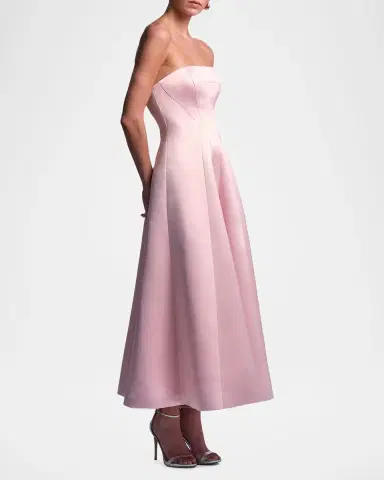 BCBGMAXAZRIA Lilly Strapless Fit-&-Flare Satin Midi Dress | Thumbnail 4