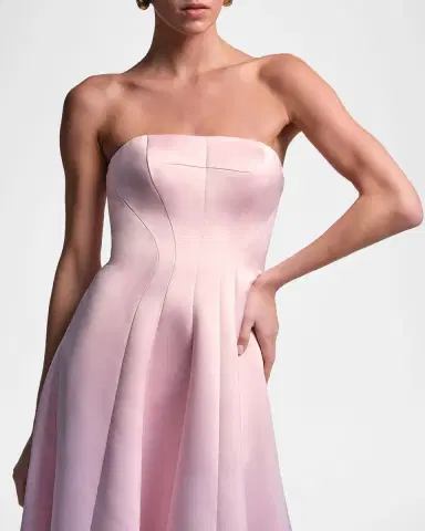 BCBGMAXAZRIA Lilly Strapless Fit-&-Flare Satin Midi Dress | Thumbnail 5