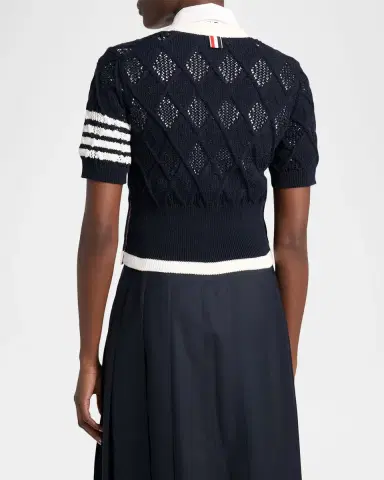 Thom Browne Argyle Pointelle-Knit Cotton Cardigan | Thumbnail 3 Thom Browne Argyle Pointelle-Knit Cotton Cardigan | Thumbnail 3