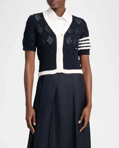 Thom Browne Argyle Pointelle-Knit Cotton Cardigan | Thumbnail 4 Thom Browne Argyle Pointelle-Knit Cotton Cardigan | Thumbnail 4