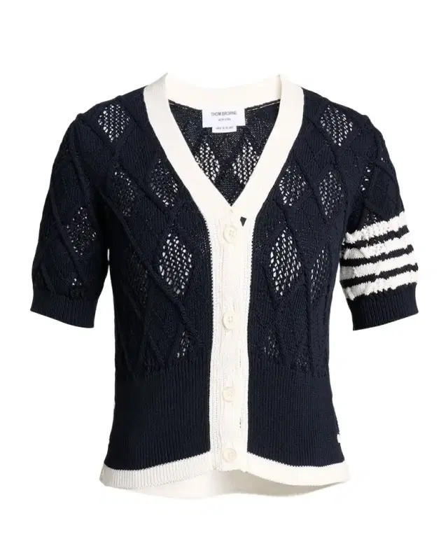 Thom Browne Argyle Pointelle-Knit Cotton Cardigan