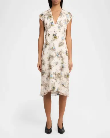 Jil Sander Floral Silk Crepe A-Line Midi Dress | Thumbnail 2 Jil Sander Floral Silk Crepe A-Line Midi Dress | Thumbnail 2