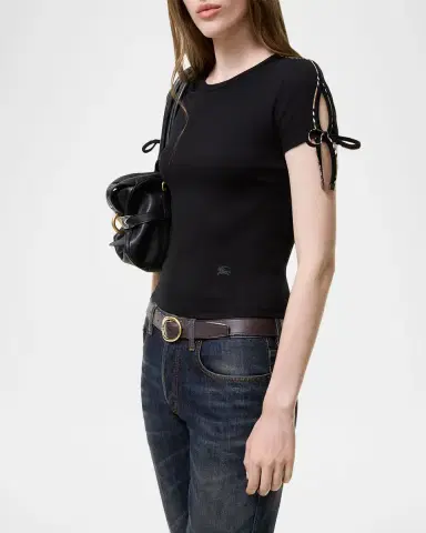 Burberry Taisie Cotton Tie-Sleeve Crop T-Shirt | Thumbnail 2 Burberry Taisie Cotton Tie-Sleeve Crop T-Shirt | Thumbnail 2