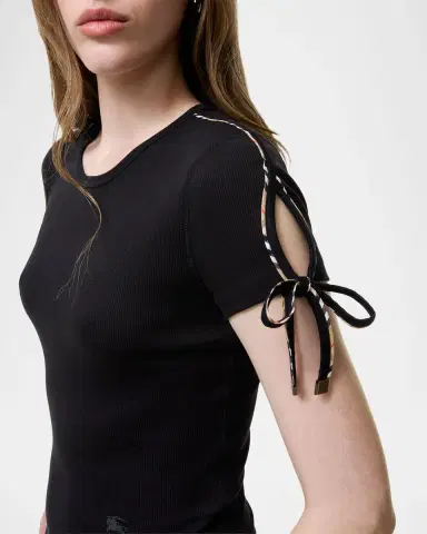 Burberry Taisie Cotton Tie-Sleeve Crop T-Shirt | Thumbnail 3 Burberry Taisie Cotton Tie-Sleeve Crop T-Shirt | Thumbnail 3
