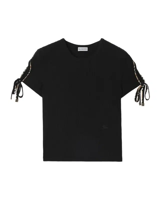 Burberry Taisie Cotton Tie-Sleeve Crop T-Shirt