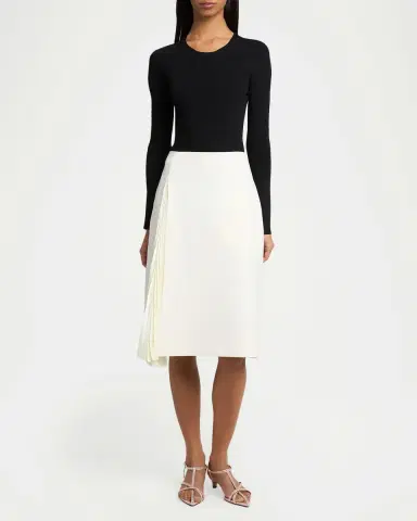 Jil Sander Side-Pleat Wool Sable Knee-Length Skirt | Thumbnail 2 Jil Sander Side-Pleat Wool Sable Knee-Length Skirt | Thumbnail 2