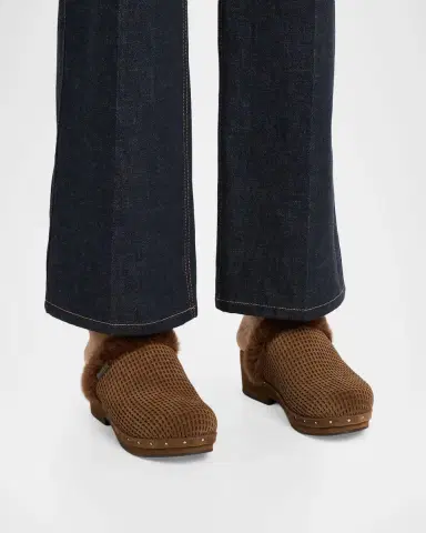 Brunello Cucinelli Perforated Shearling-Trimmed Suede Clogs | Thumbnail 2 Brunello Cucinelli Perforated Shearling-Trimmed Suede Clogs | Thumbnail 2