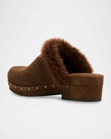 Brunello Cucinelli Perforated Shearling-Trimmed Suede Clogs | Thumbnail 4 Brunello Cucinelli Perforated Shearling-Trimmed Suede Clogs | Thumbnail 4