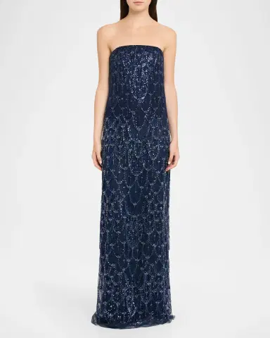 Reem Acra Strapless Crystal Embellished Evening Gown | Thumbnail 2