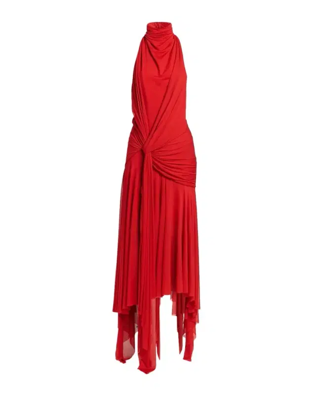 McQueen Knotted Jersey Draped Maxi Dress