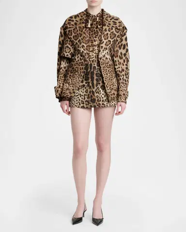 Dolce & Gabbana Leopard-Print Belted Short Sports Trench Coat | Thumbnail 2 Dolce & Gabbana Leopard-Print Belted Short Sports Trench Coat | Thumbnail 2