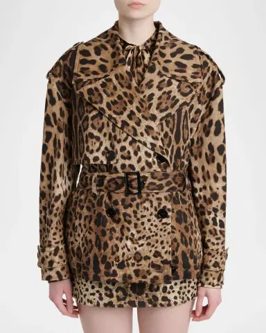 Dolce & Gabbana Leopard-Print Belted Short Sports Trench Coat | Thumbnail 4 Dolce & Gabbana Leopard-Print Belted Short Sports Trench Coat | Thumbnail 4