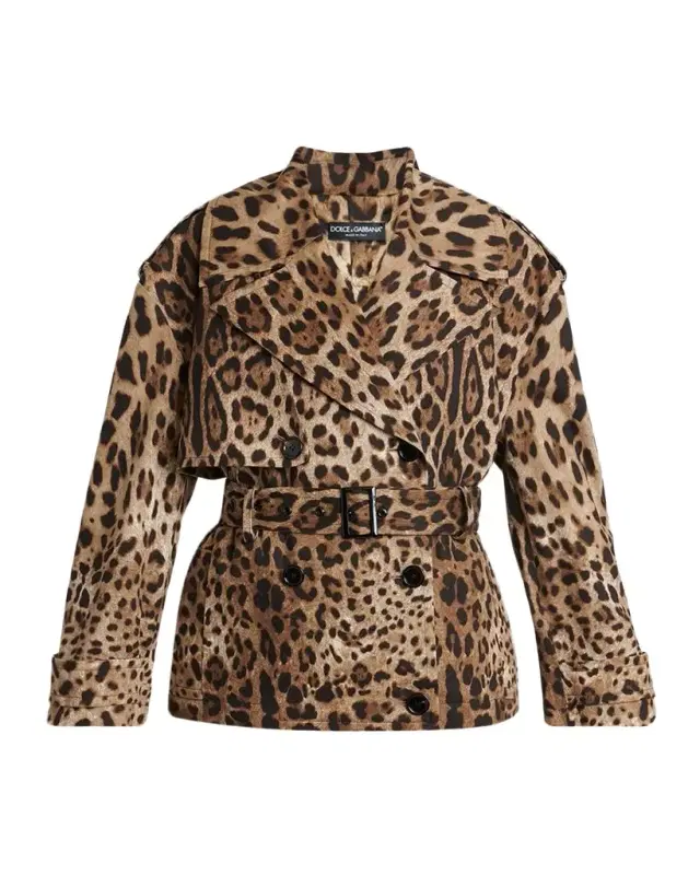 Dolce & Gabbana Leopard-Print Belted Short Sports Trench Coat