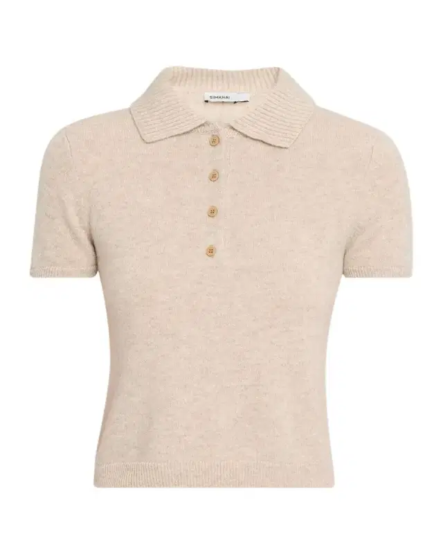 Twila Short-Sleeve Cashmere Polo Sweater