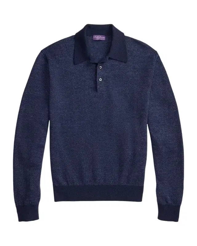 Ralph Lauren Purple Label Men 's Textured Silk-Blend Polo Sweater