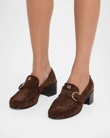 Miu Miu 45mm Suede Buckle Loafers | Thumbnail 2 Miu Miu 45mm Suede Buckle Loafers | Thumbnail 2