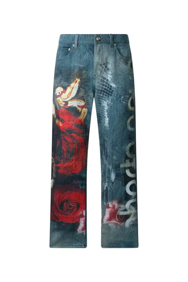 Roberto Cavalli Jeans with Rose and Snake Print