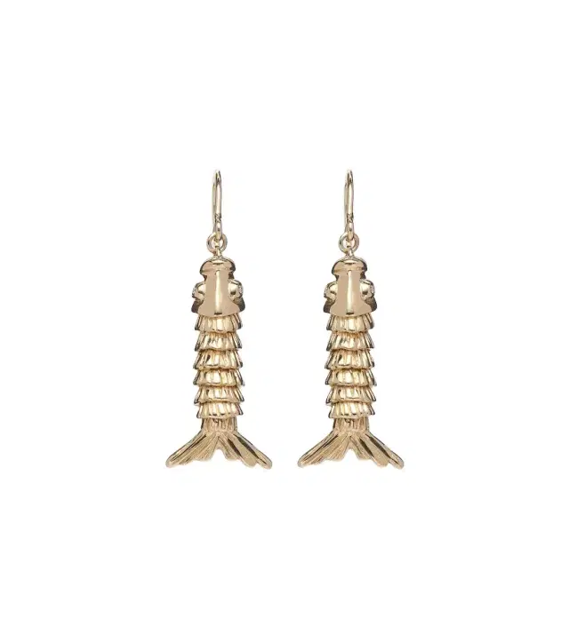Moving Fish 14kt gold earrings with diamonds