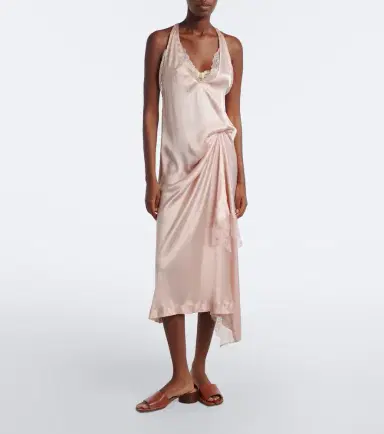 Maison Margiela Gathered lace-trimmed satin slip dress | Thumbnail 2