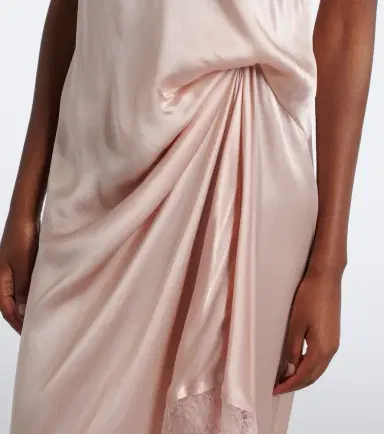 Maison Margiela Gathered lace-trimmed satin slip dress | Thumbnail 4
