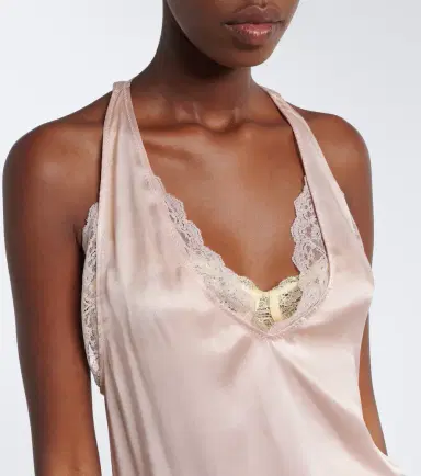 Maison Margiela Gathered lace-trimmed satin slip dress | Thumbnail 5