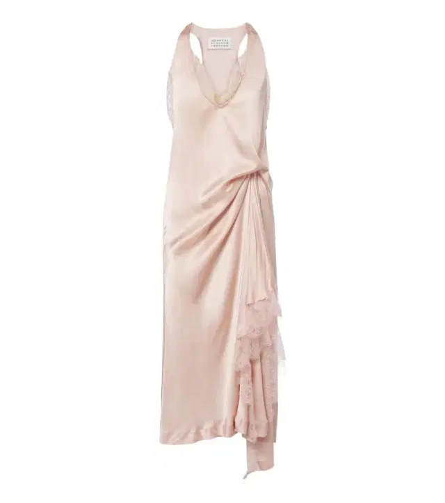 Maison Margiela Gathered lace-trimmed satin slip dress