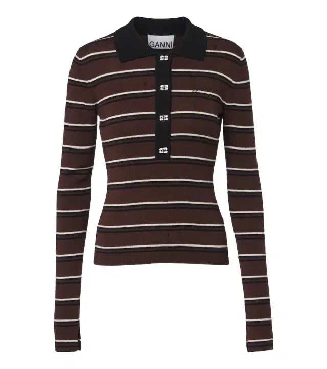 Ganni Striped wool polo sweater