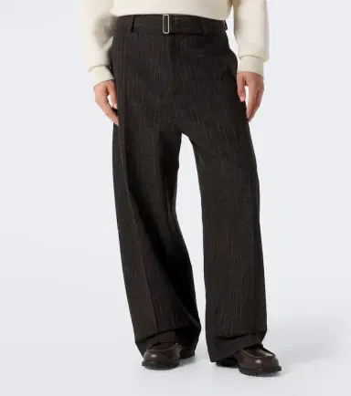 Studio Nicholson Checked cotton and wool-blend wide-leg pants | Thumbnail 4