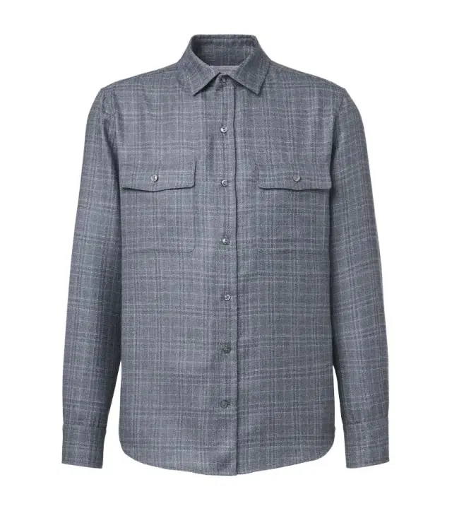 Checked wool, silk, and linen shirt
