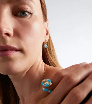 SHAY JEWELRY Riviera Petite 18kt gold huggie earrings with turquoises and diamonds | Thumbnail 3 SHAY JEWELRY Riviera Petite 18kt gold huggie earrings with turquoises and diamonds | Thumbnail 3
