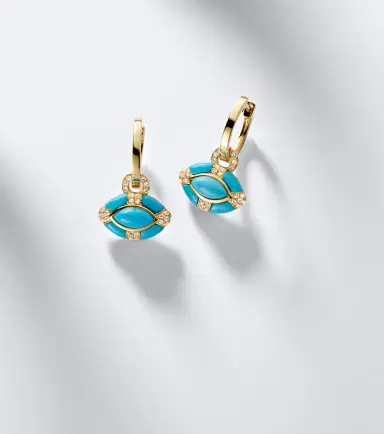 SHAY JEWELRY Riviera Petite 18kt gold huggie earrings with turquoises and diamonds | Thumbnail 5 SHAY JEWELRY Riviera Petite 18kt gold huggie earrings with turquoises and diamonds | Thumbnail 5