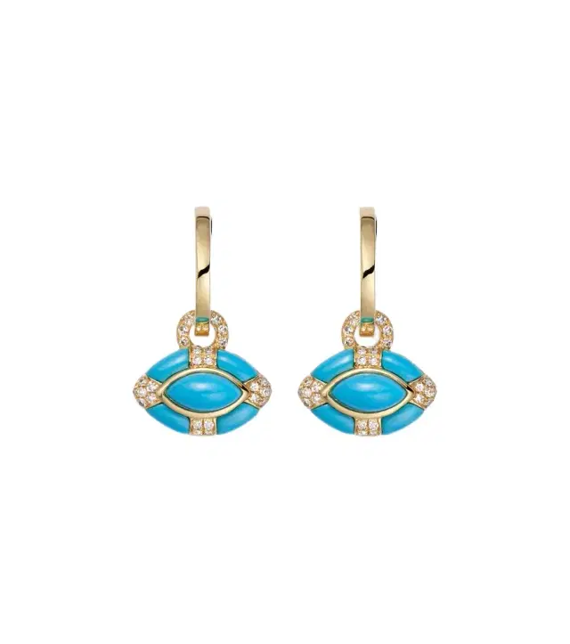 Shay Jewelry Riviera Petite 18kt gold huggie earrings with turquoises and diamonds
