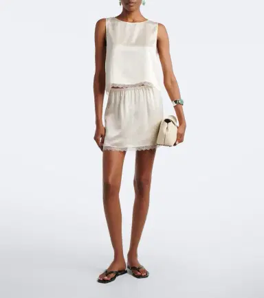 LESET Barb lace-trimmed satin miniskirt | Thumbnail 4