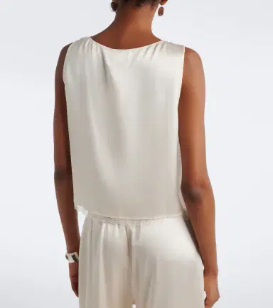 LESET Barb lace-trimmed satin crop top | Thumbnail 2