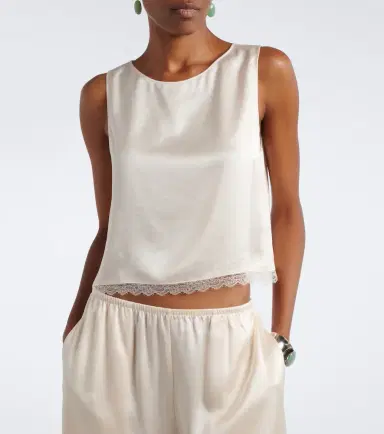 LESET Barb lace-trimmed satin crop top | Thumbnail 5