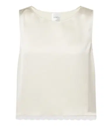 LESET Barb lace-trimmed satin crop top | Thumbnail 1