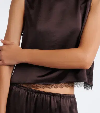 LESET Barb lace-trimmed satin crop top | Thumbnail 2