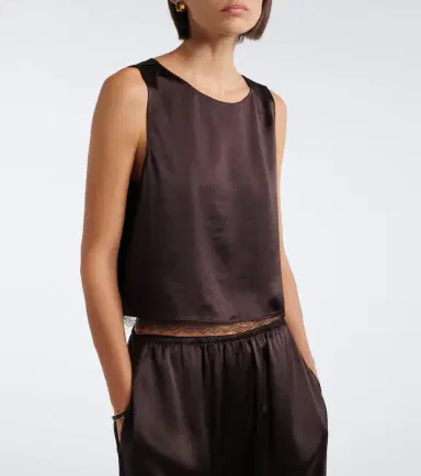 LESET Barb lace-trimmed satin crop top | Thumbnail 4
