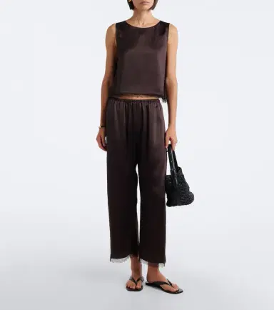 LESET Barb lace-trimmed satin crop top | Thumbnail 5