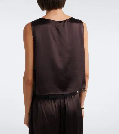 LESET Barb lace-trimmed satin crop top | Thumbnail 6