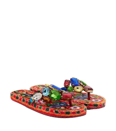 Dolce & Gabbana Embellished leather thong sandals | Thumbnail 1