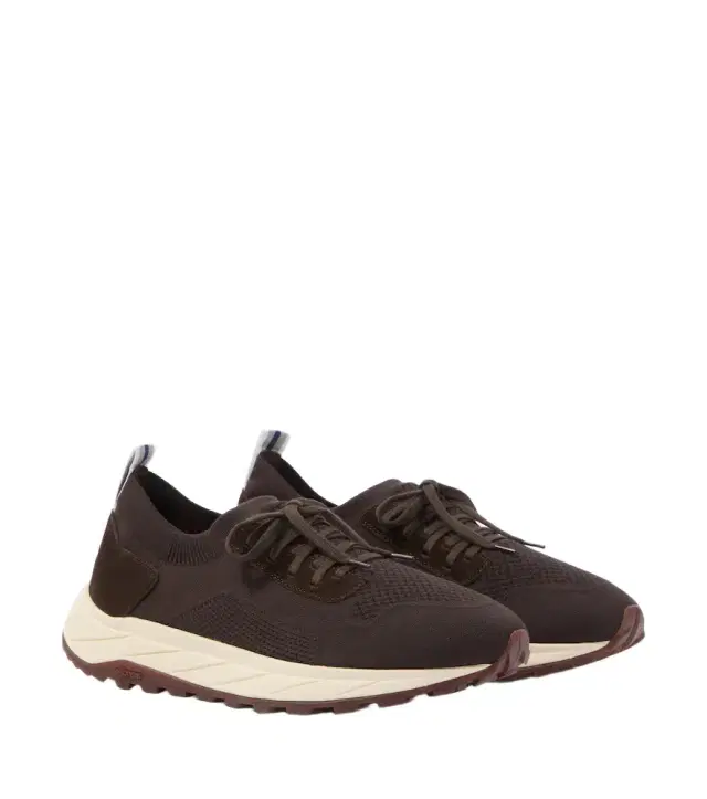 Fedeli Knitted suede-trimmed sneakers