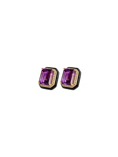 Wish Fine Jewelry 14.91ct Amethyst Black Onyx Diamond 18K Gold Stud Earrings | Thumbnail 2 Wish Fine Jewelry 14.91ct Amethyst Black Onyx Diamond 18K Gold Stud Earrings | Thumbnail 2