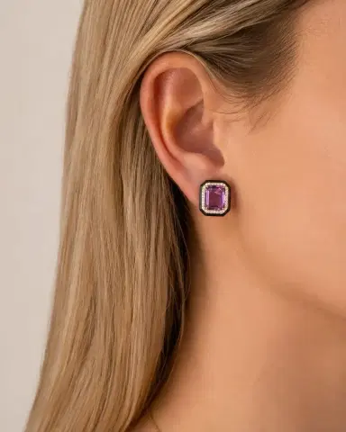 Wish Fine Jewelry 14.91ct Amethyst Black Onyx Diamond 18K Gold Stud Earrings | Thumbnail 3 Wish Fine Jewelry 14.91ct Amethyst Black Onyx Diamond 18K Gold Stud Earrings | Thumbnail 3