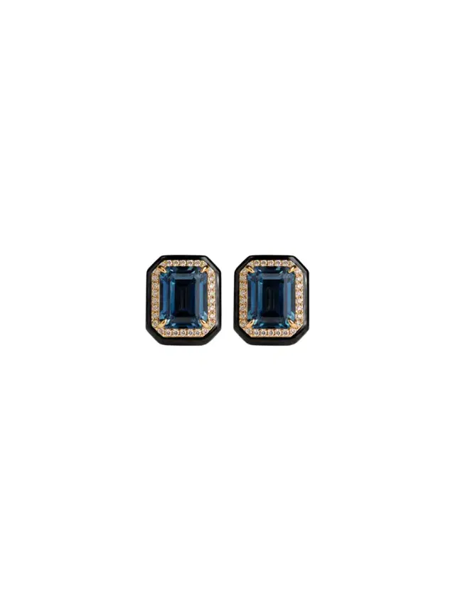 Wish Fine Jewelry 15.21ct Topaz Black Onyx Diamond 18K Gold Stud Earrings