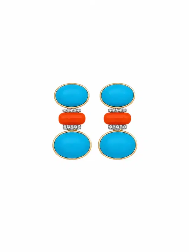 Wish Fine Jewelry 17.90ct Turquoise Coral 18K Gold Drop Earrings