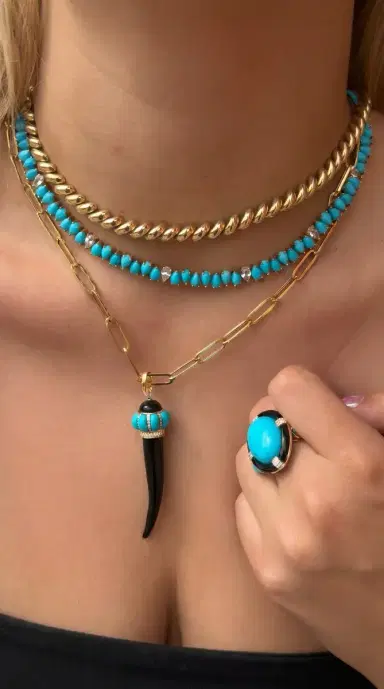 Wish Fine Jewelry 2.70ct Diamond Turquoise Onyx 18K Gold Horn Pendant | Thumbnail 2 Wish Fine Jewelry 2.70ct Diamond Turquoise Onyx 18K Gold Horn Pendant | Thumbnail 2