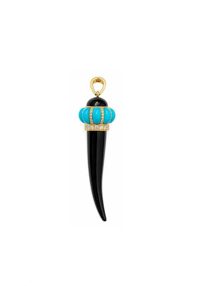 Wish Fine Jewelry 2.70ct Diamond Turquoise Onyx 18K Gold Horn Pendant